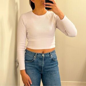 Abercrombie cropped ribbed long sleeve top in light pink size medium